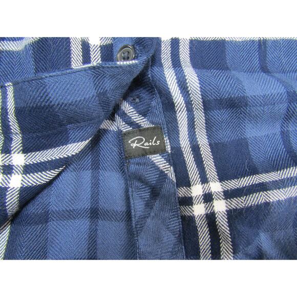 Rails Blue Plaid Rayon High Low Button Top Womens size XS Collar Boho Outdoor - Picture 6 of 12